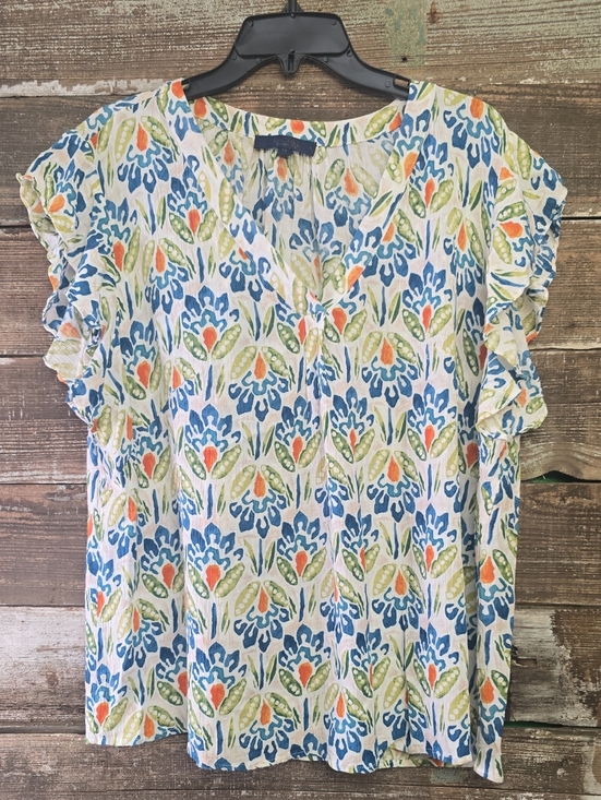 RACHEL Rachel Roy Tops - RACHEL Rachel Roy Floral V-Neck Flutter Sleeve Top in Blue, Green & Coral, Sz 1X